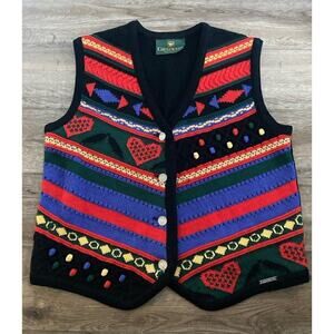Giesswein Austria New Pure Wool Folk Artsy Knit Vest Women’s Size Medium Heart